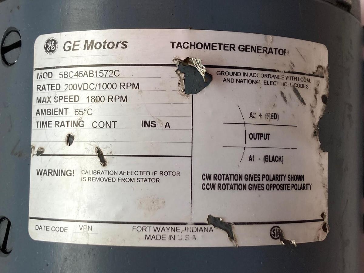 Used General Electric,5BC46AB1572C,Tachometer Generator 200vdc/1000rpm