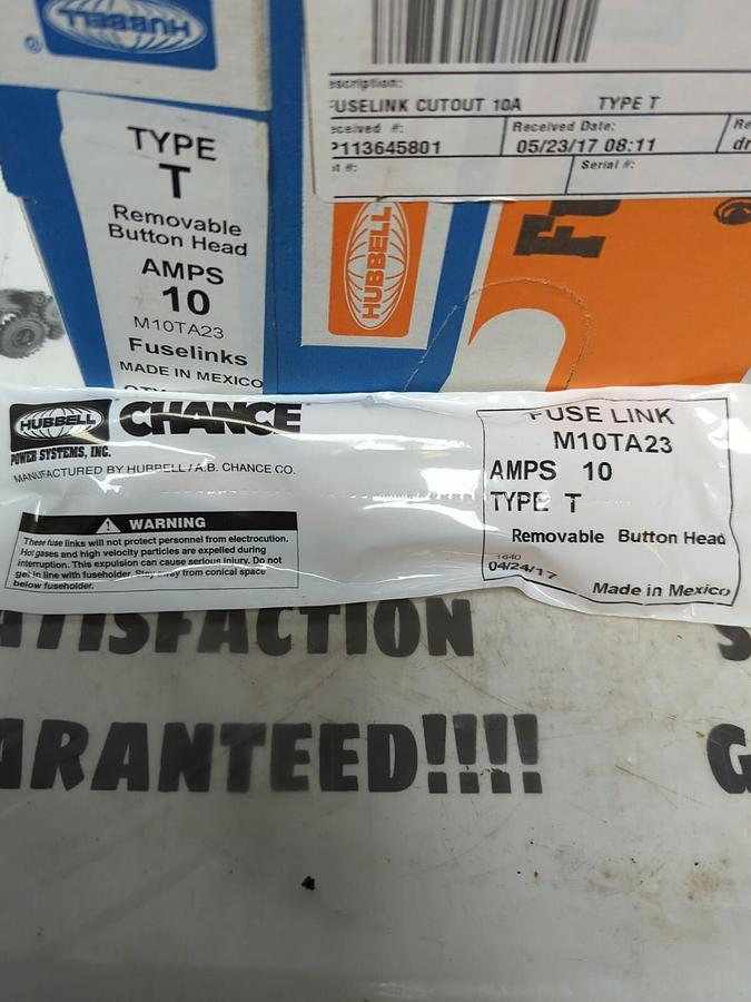 HUBBELL- CHANCE,M1OTA23,TYPE T FUSE LINK 23 IN LENGTH REMOVABLE HEAD BOX OF 10