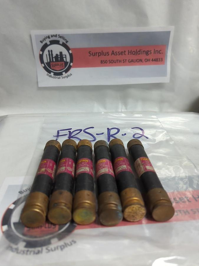 Used COOPER BUSSMANN,FRS-R-2,FUSETRON 2 AMP FUSE LOT OF 6 PRE-OWNED