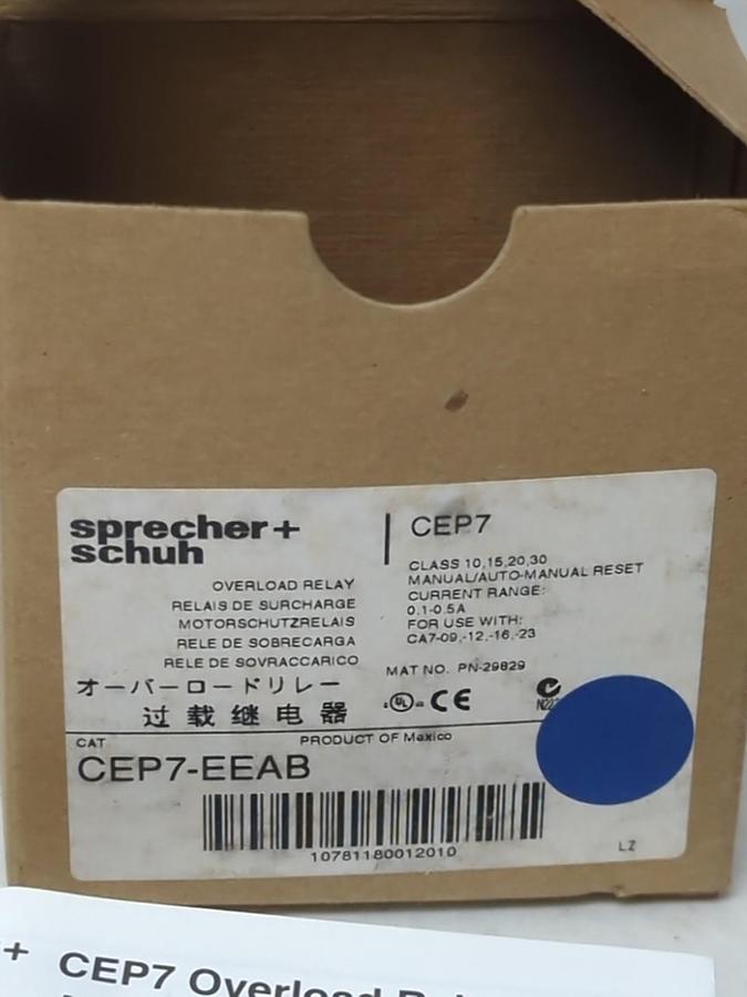 SPRECHER & SCHUH,CEP7-EEAB,SOLID STATE OVERLOAD RELAY 600V NOS
