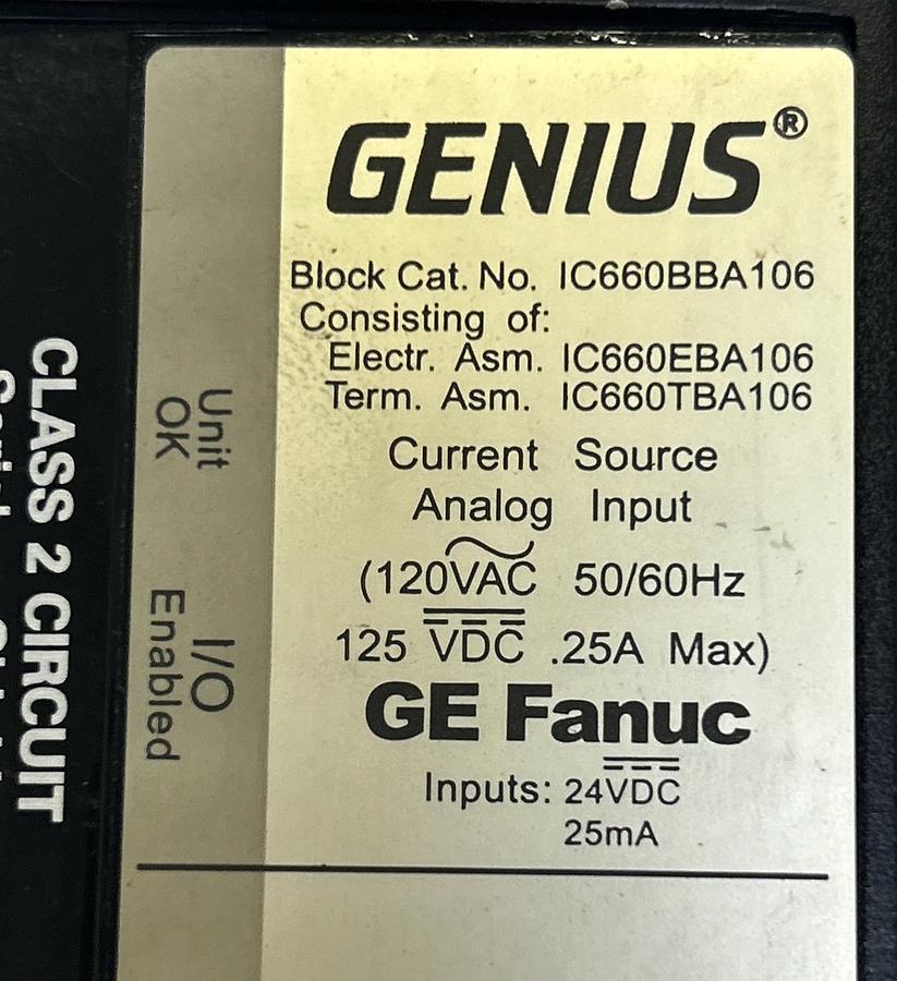 Used GE FANUC,IC660EBA106,GENIUS BLOCK CURRENT SOURCE ELECTRICAL MODULE