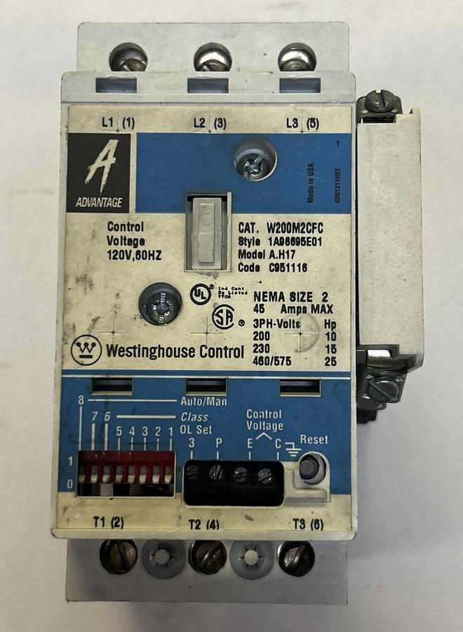 Used WESTINGHOUSE,W200M2CFC,ADVANTAGE STARTER SIZE 2 45A 120V COIL