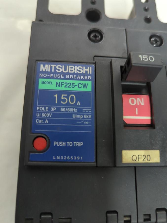 Used MITSUBISHI,NF225-CW,NO-FUSE CIRCUIT BREAKER 3-POLE 150 AMP PRE-OWNED
