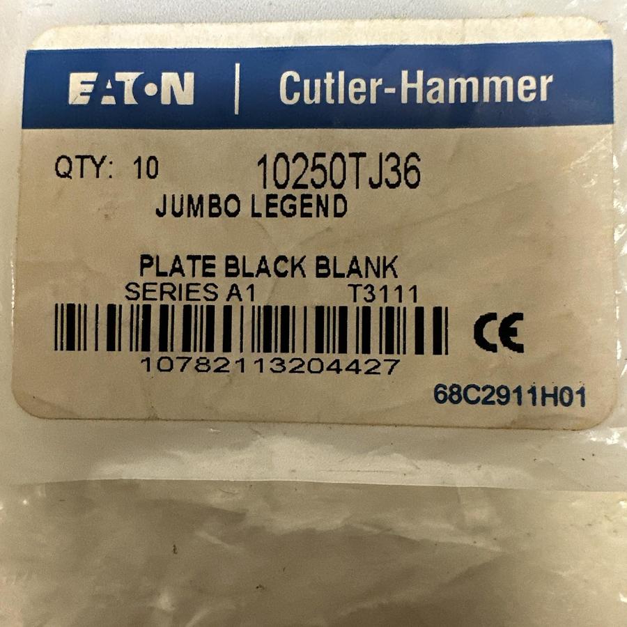 Used Cutler-Hammer,10250TJ36,Jumbo Legend Plate Black Blank QTY 10