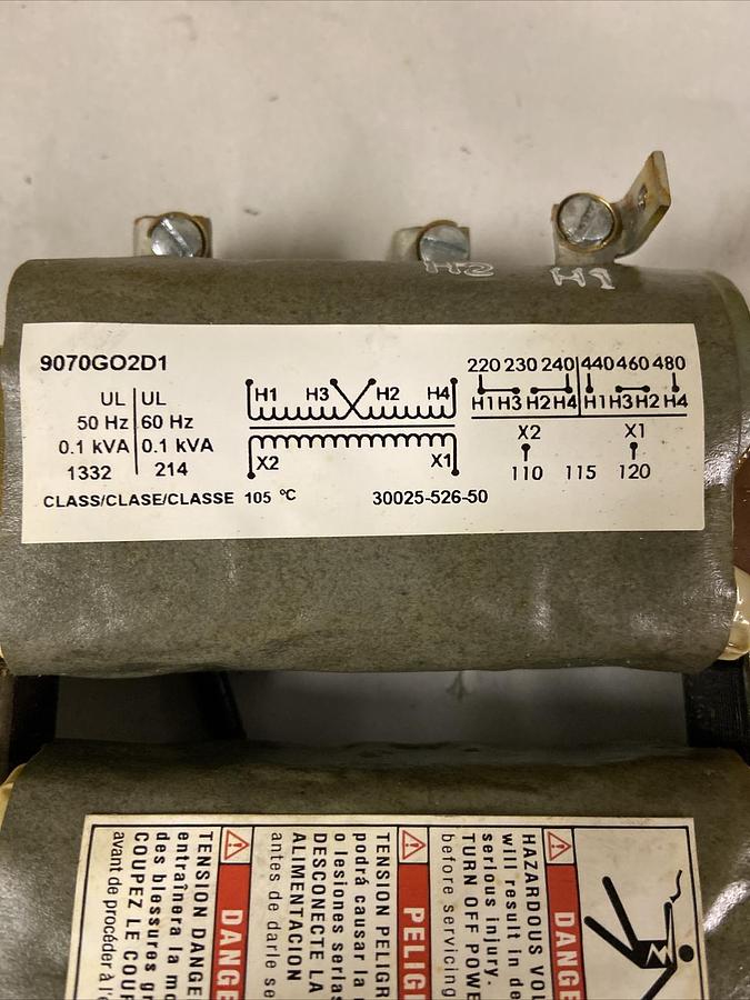 Square D,9070G02D1 0.1KVA,Control Transformer Pri 220-480V Sec 110-120V