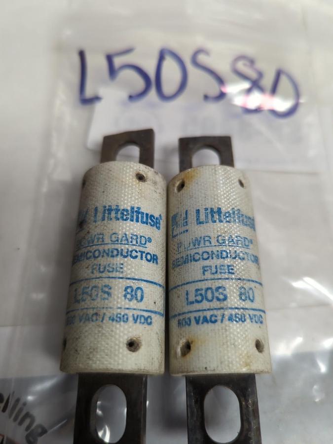 Used LITTELFUSE,L50S-80,POWR-GARD 80 AMP FUSE LOT 2 OF PRE-OWNED