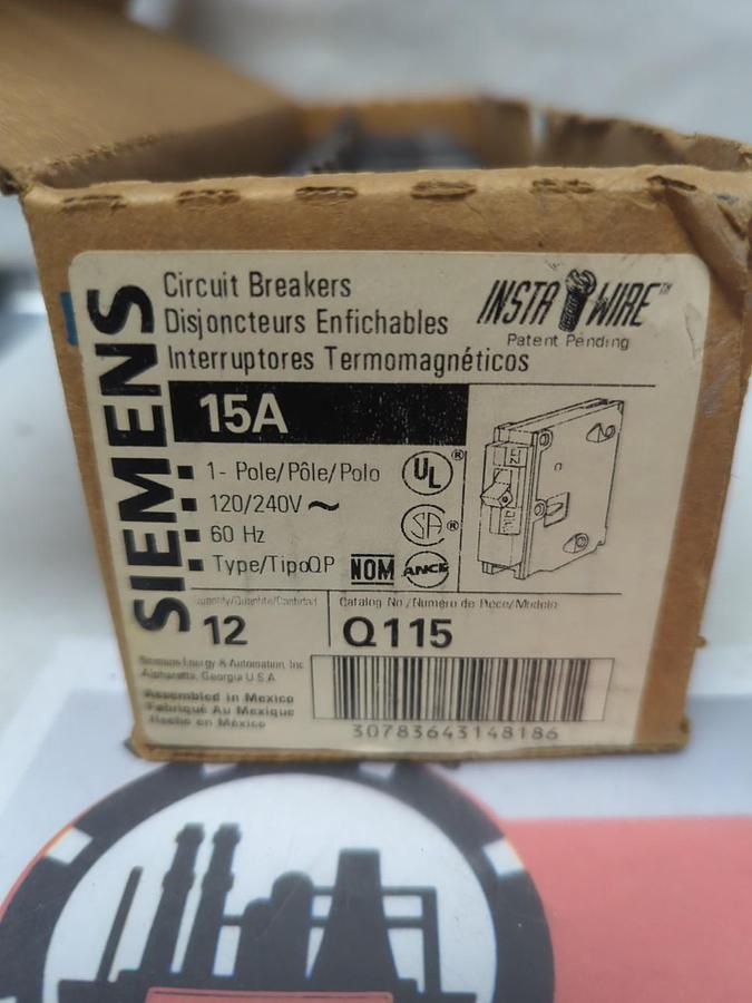 SIEMENS,Q115,CIRCUIT BREAKER 15 AMP 1-POLE BOX OF 12 NOS