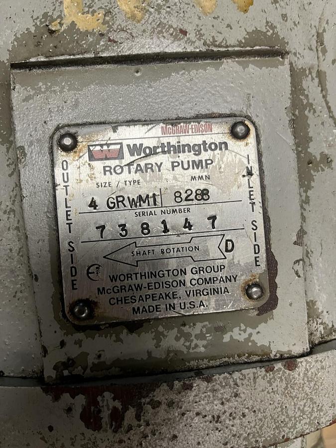 Used WORTHINGTON,4GRW-M1,ROTARY GEAR PUMP 4"