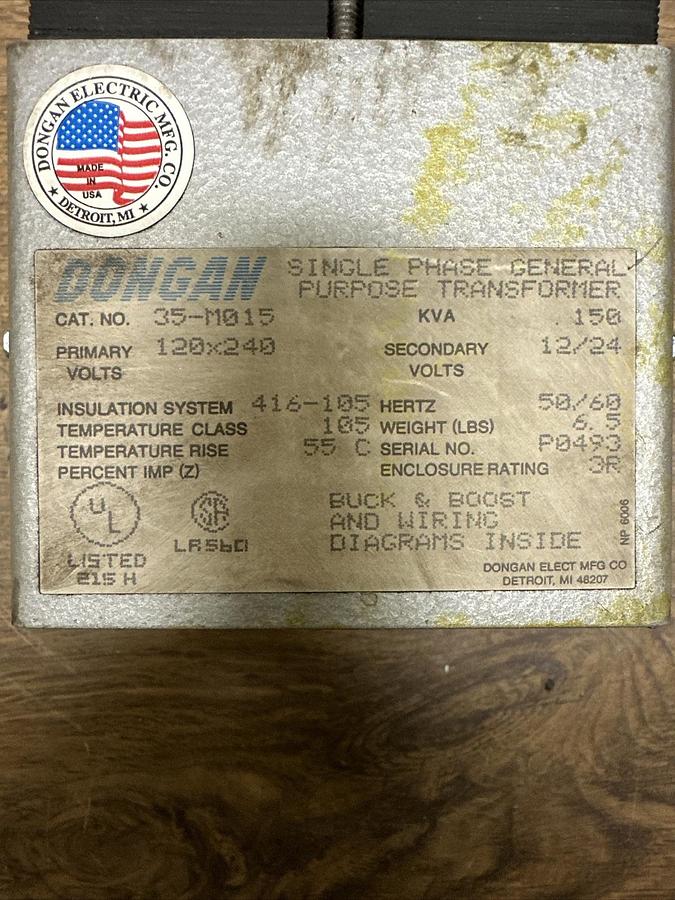 Used Dongan,35-M015,120/240V .15KVA Transformer