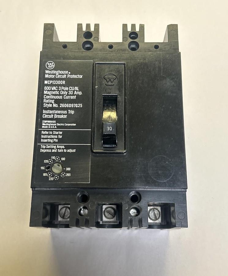 Used WESTINGHOUSE,MCP13300R,CIRCUIT BREAKER 30A 600V 3P