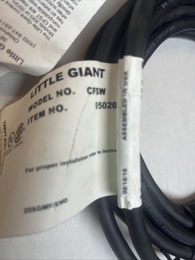 LITTLE GIANT,950266,CONTROL FLOAT SWITCH CFSW 125/250VAC 20FT CORD