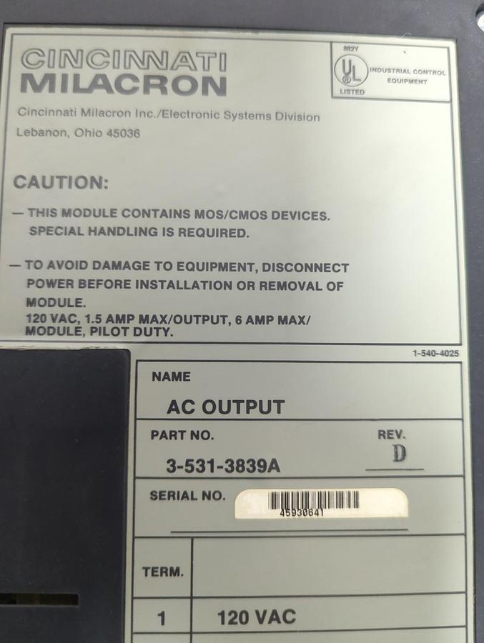 Used CINCINNATI MILACRON,3-531-3839A,AC OUTPUT MODULE REV D PRE-OWNED