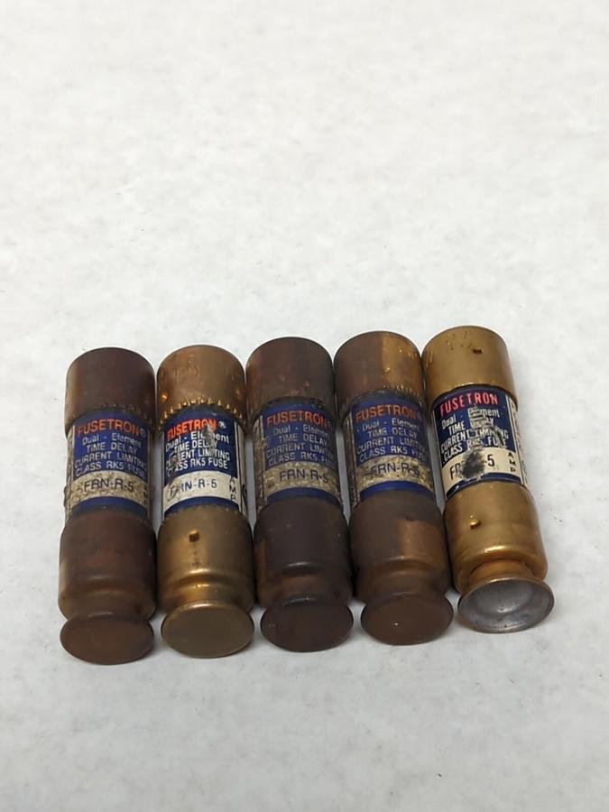 Used COOPER BUSSMANN,FRN-R-5,FUSETRON 5 AMP FUSE LOT OF 5 PRE-OWNED