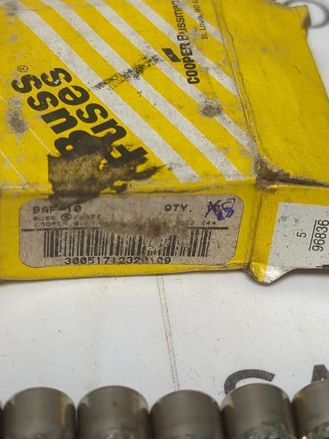 COOPER BUSSMANN,BAF-10,FAST ACTING 10 AMP FUSES BOX OF 8 NOS
