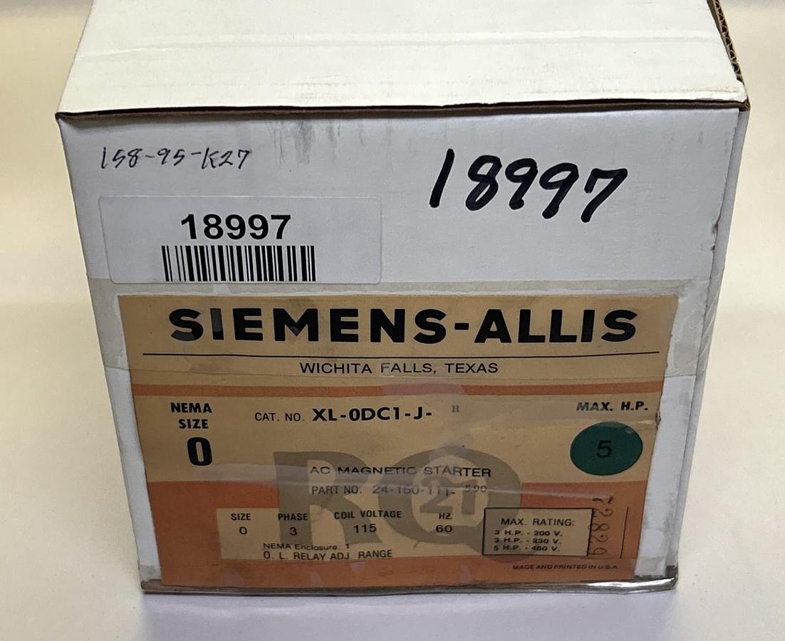 SIEMENS,XL-0DC1-J-H,AC MAGNETIC STARTER SIZE 0 NOS