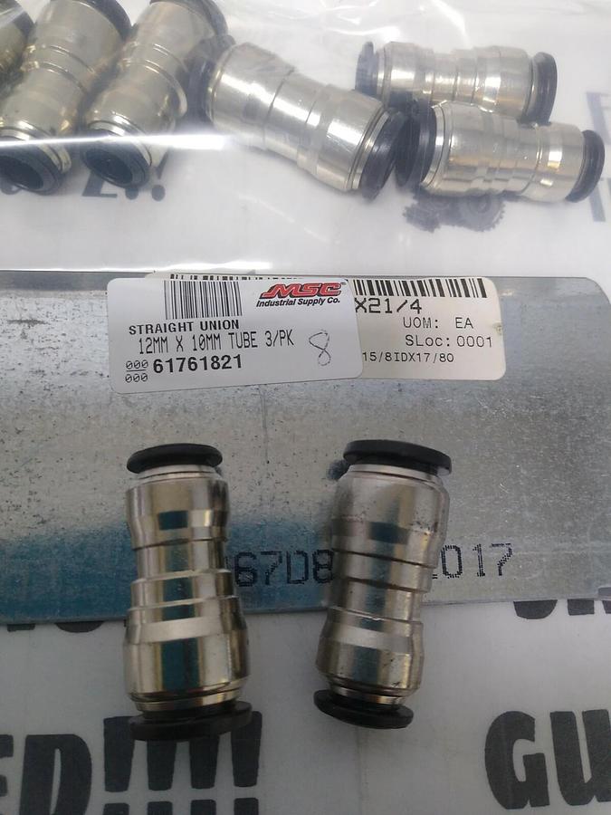 UNBRANDED,61761821,TUBE STRAIGHT UNION 12MMX10MM PUSH-TO-CONNECT LOT OF 8 NOS