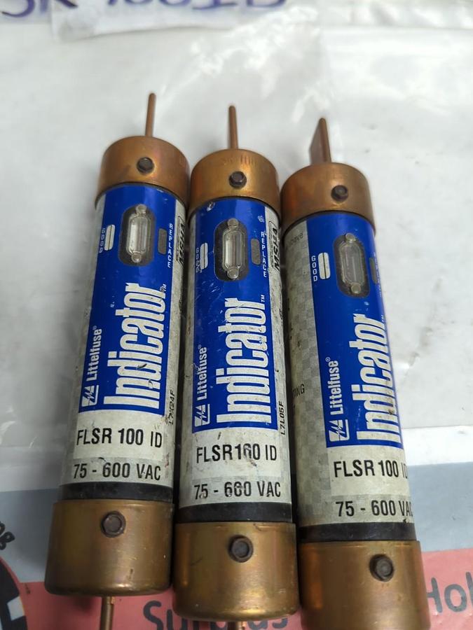 Used LITTELFUSE,FLSR100ID,INDICATOR 100 AMP FUSE LOT OF 3 PRE-OWNED