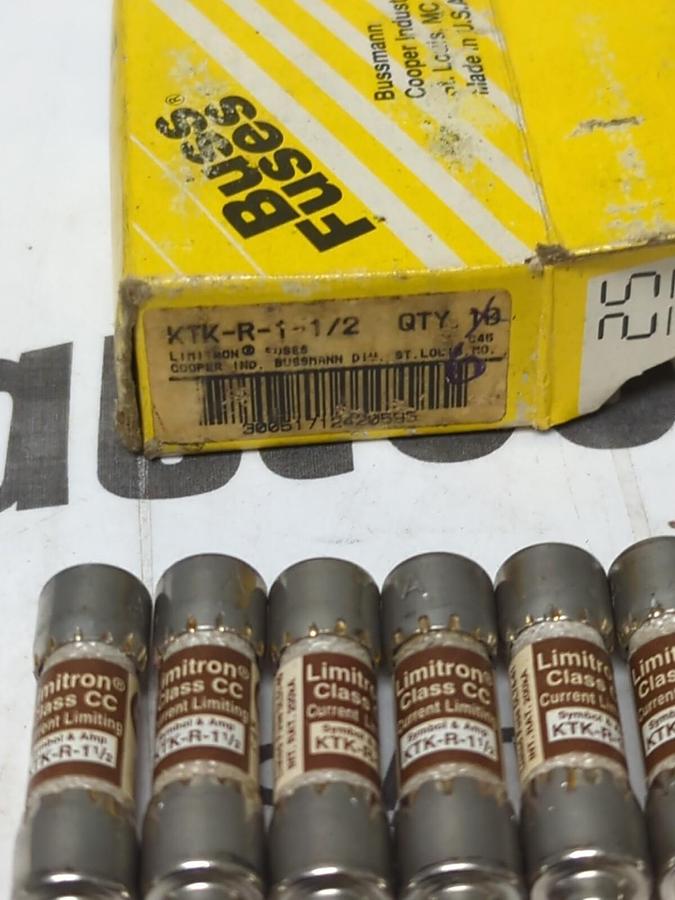 COOPER BUSSMANN,KTK-R-1-1/2,LIMITRON 1-1/2 AMP FUSES BOX OF 6 NOS