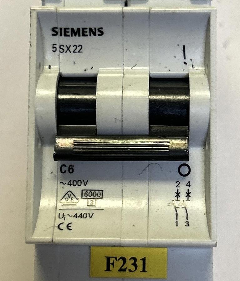 Used SIEMENS,5SX22,CIRCUIT BREAKER 6A 400V 2P