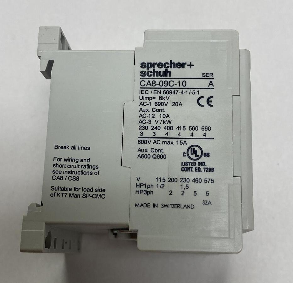 SPRECHER & SCHUH,CA8-09C-10-24VDC, CONTACTOR 20AMP 3POLE NOS