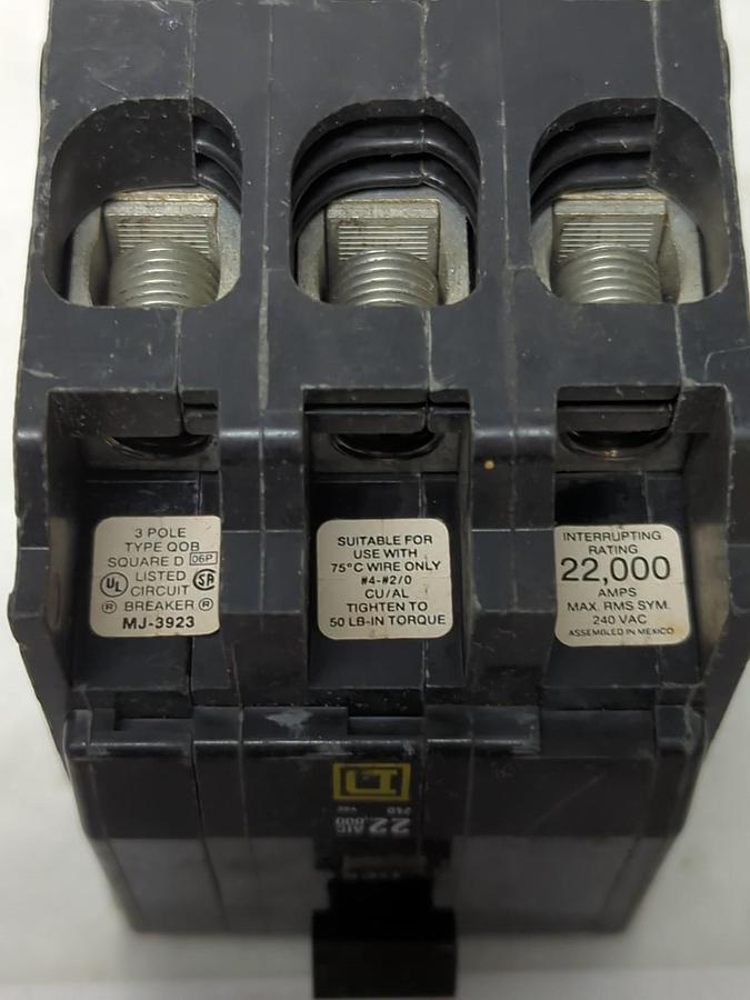 Used SQUARE D,QOB370VH,CIRCUIT BREAKER 70 AMP 3-POLE SERIES 2 PRE-OWNED