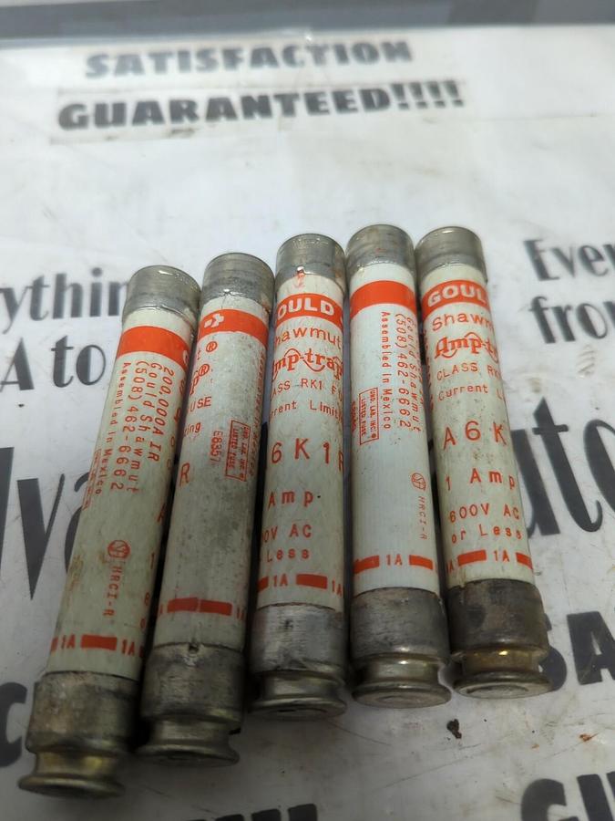 GOULD SHAWMUT,A6K1R,AMP-TRAP FUSE 1 AMP 600V LOT OF 5 NOS