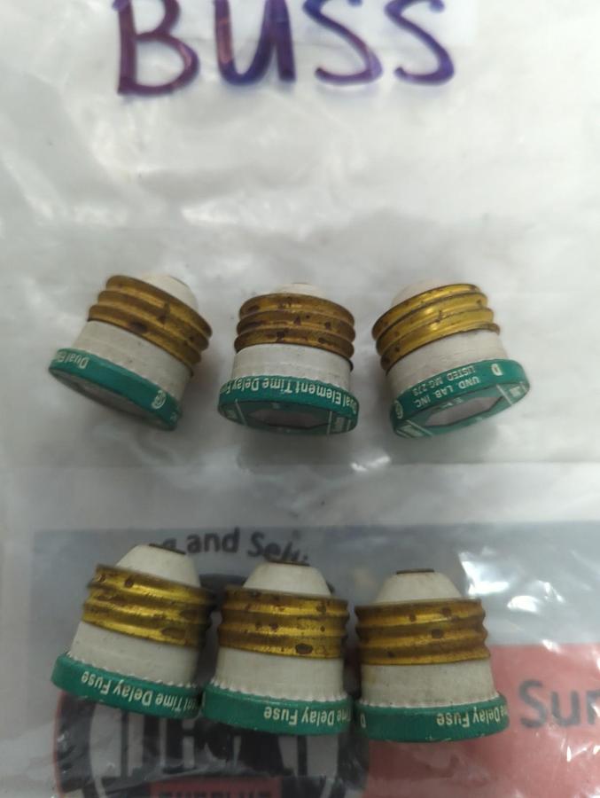 Used BUSSMANN,5 AMP,SCREW IN FUSE 5 AMP LOT OF 6 PRE-OWNED