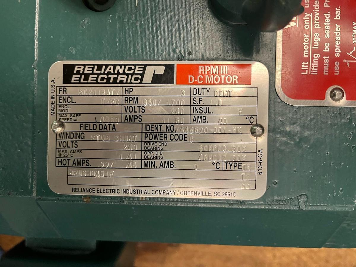 Used RELIANCE,SC2113ATZ,RPM III DC MOTOR 3HP 850/1700RPM 240VDC
