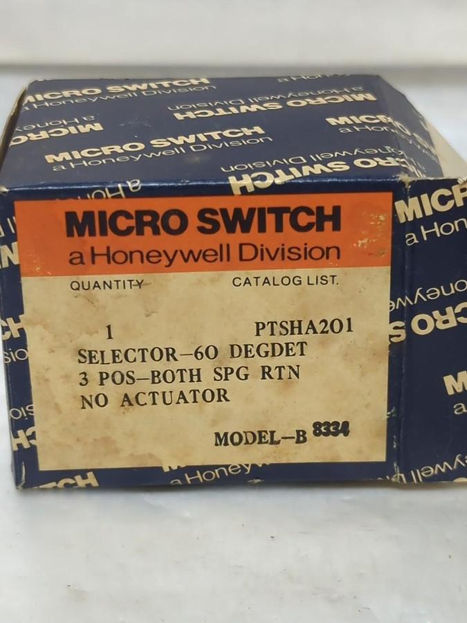 HONEYWELL MICRO SWITCH,PTSHA201,SELECTOR SWITCH SPRING RETURN 3-POSITION NOS