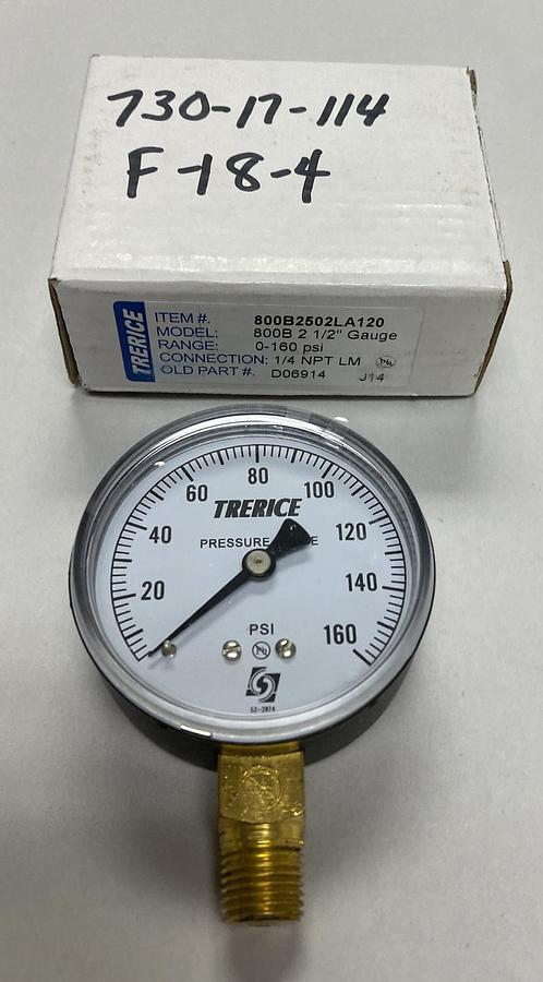 TERRICE,800B2502LA120,PRESSURE GAUGE 2- 1/2 INCH 160 PSI NOS