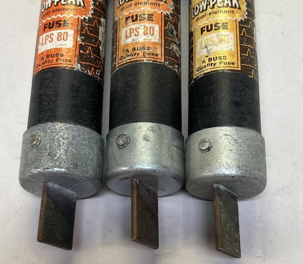 Used BUSSMANN,LPS80,LOW-PEAK FUSE 80A 600V LOT OF 3