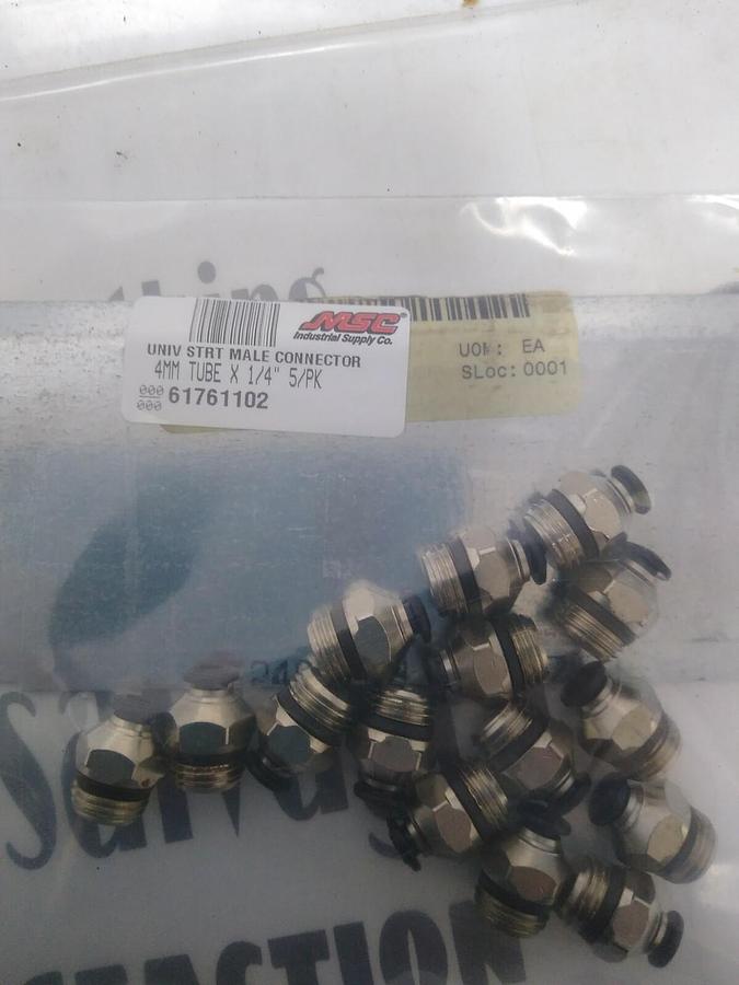 UNBRANDED,61761102,MALE TUBE CONNECTOR 4MM OD-1/4 NICKLE PLATED BRASS LOT OF 15