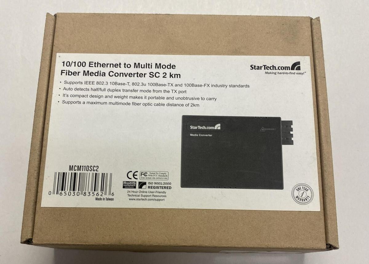 Used STARTECH,FMC-10/100-SC02,MEDIA CONVERTER MULTIMODE FIBER TO ETHERNET NEW