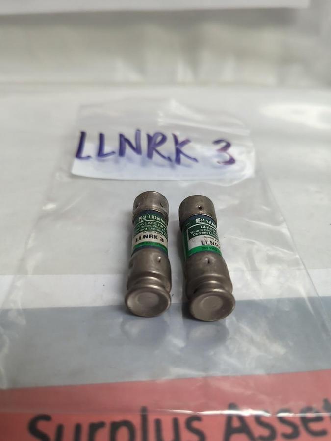 Used LITTELFUSE,LLNRK-3,TIME-DELAY FUSE 3 AMP FUSE LOT 2 OF PRE-OWNED