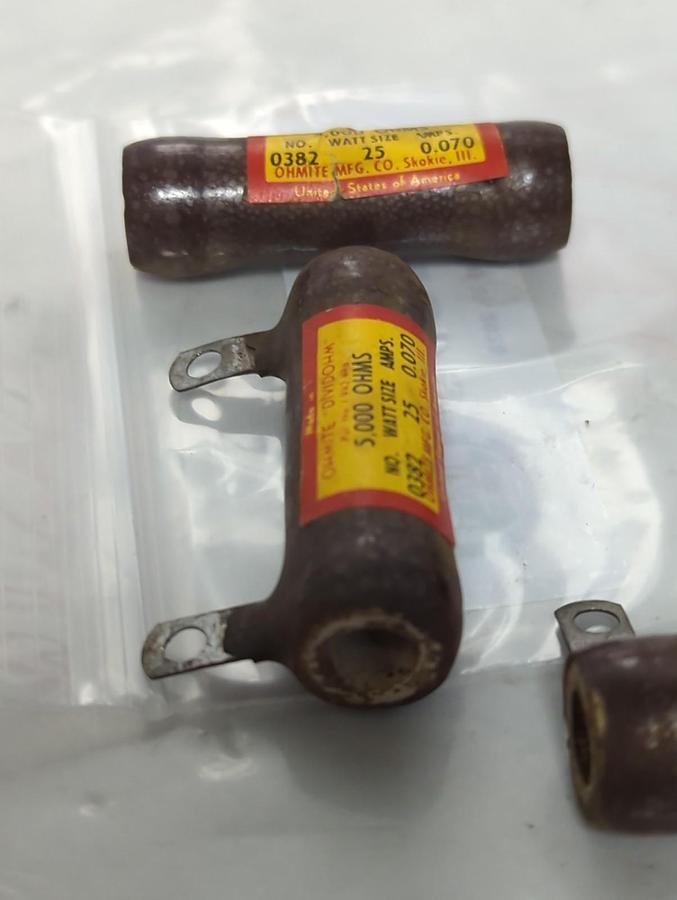Used OHMITE,0382,RESISTOR 25 WATT 5000 OHMS LOT OF 5 PRE-OWNED