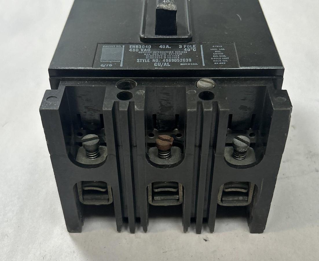 Used WESTINGHOUSE,EHB3040,CIRCUIT BREAKER 40A 480V 3P
