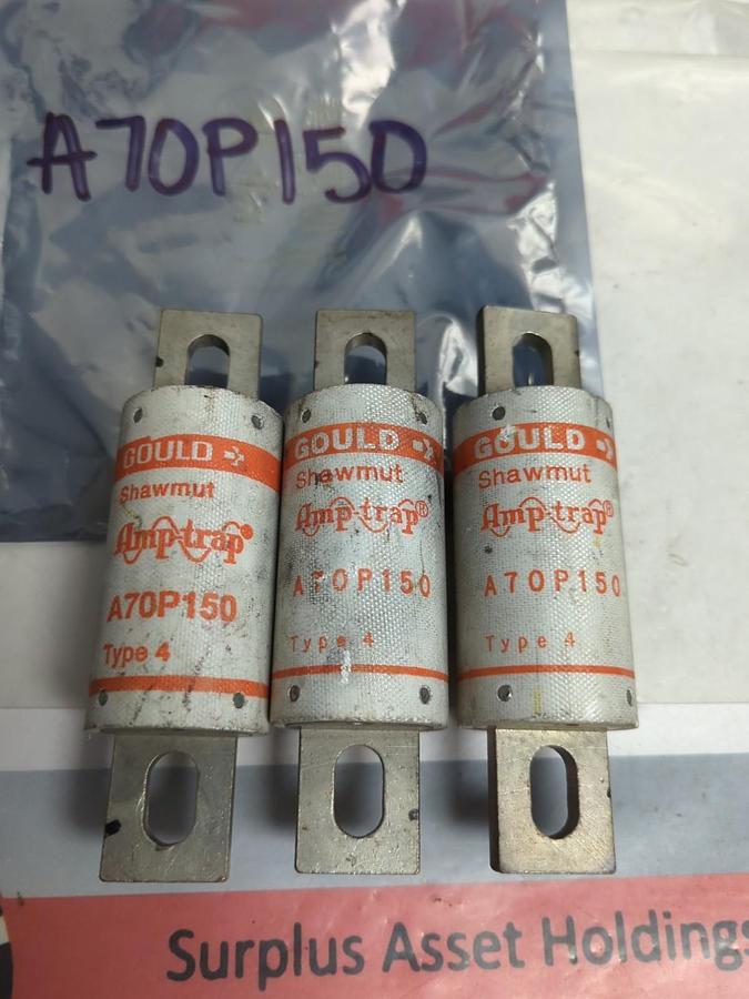 Used FERRAZ SHAWMUT,A70P150,AMP-TRAP 150 AMP FUSE LOT OF 3 PRE-OWNED