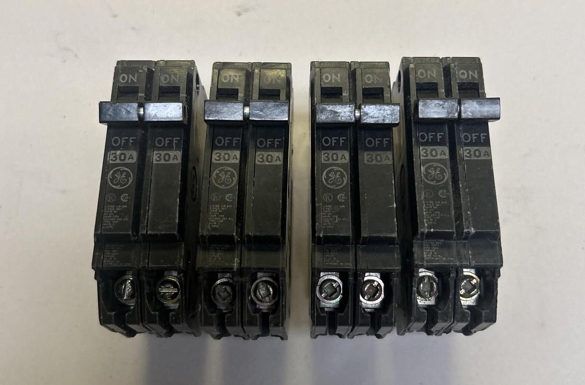 Used GENERAL ELECTRIC,THQP230,CIRCUIT BREAKER 30A 120/240V 2P LOT OF 4