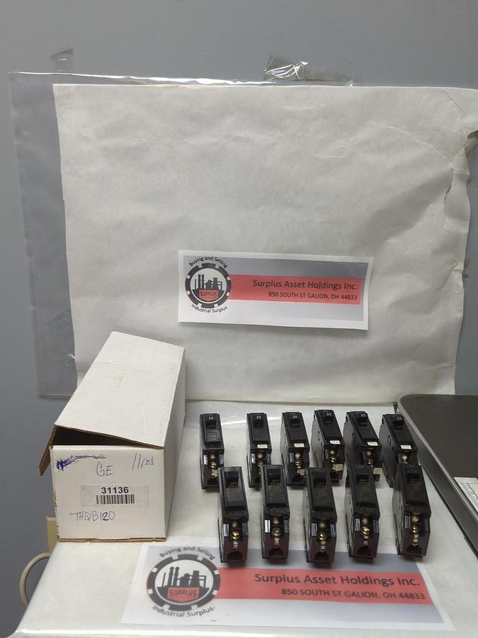 Used GENERAL ELECTRIC,THQB120,CIRCUIT BREAKER 20 AMP 1-POLE LOT OF 11 PRE-OWNED
