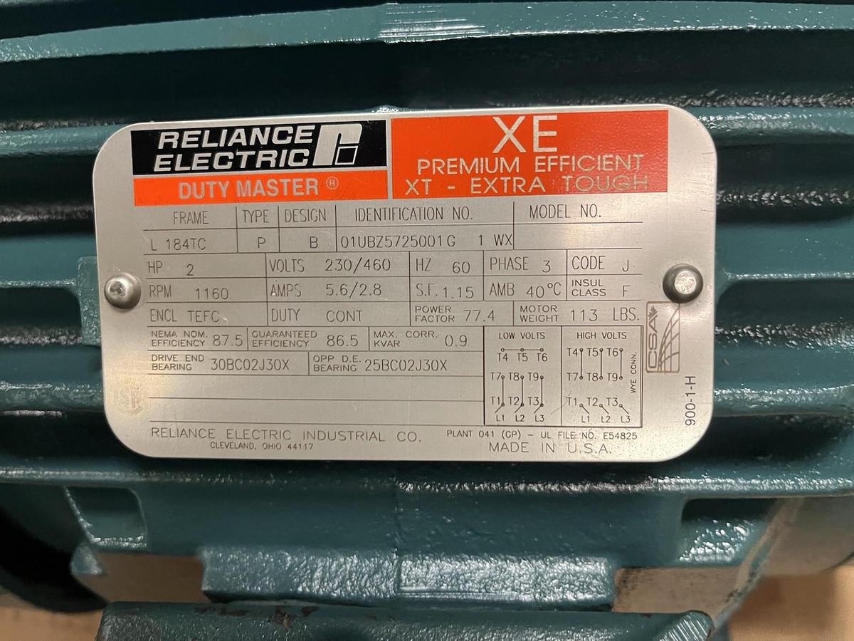 RELIANCE,L184TC,EXTRA TOUGH MOTOR 2HP 3PH 1160RPM TEFC