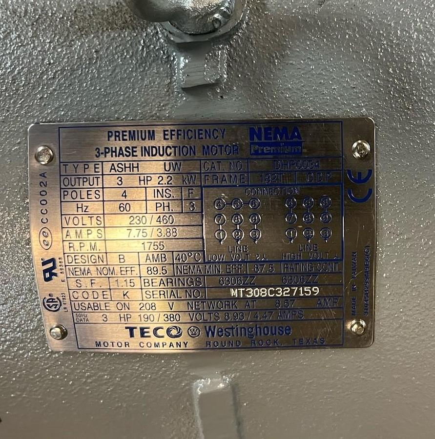 TECO,DHP0034,ASHH-UW MOTOR 3HP 1755RPM 3PH 182T ODP