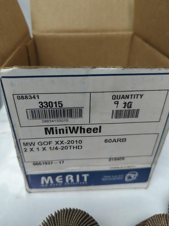 MERIT,33015,MINI WHEEL 2X1X1/4-20 THD 60 GRIT FLAP WHEEL PACK OF 9 NOS