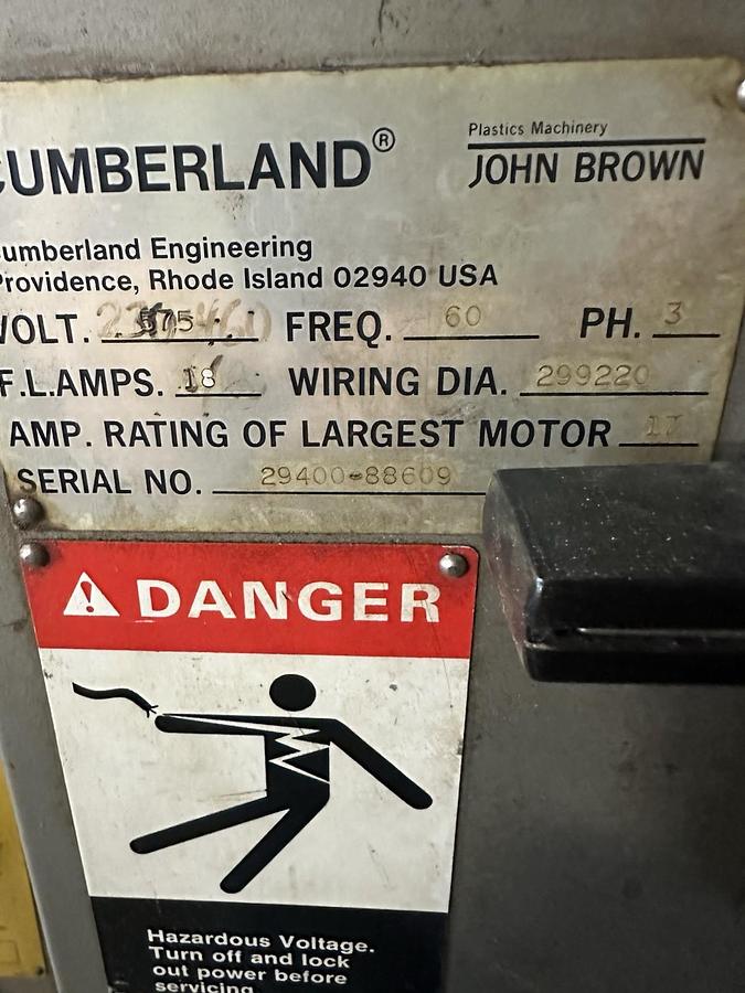 Used Cumberland,15 HP 230/460V 3 Phase,Plastics Granulator Grinder