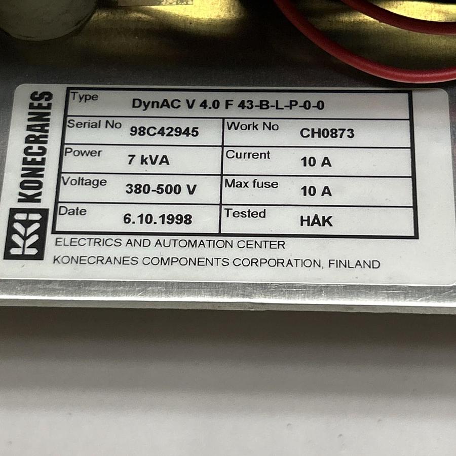 Used KONECRANES DYNAC VECTOR,DYNACV4.0F43-B-L-P-0-0,CRANE DRIVE UNIT 7KVA 380-500V