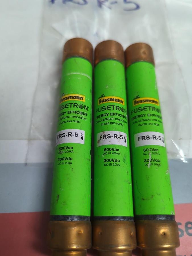 Used COOPER BUSSMANN,FRS-R-5,FUSETRON 5 AMP FUSE LOT OF 3 PRE-OWNED