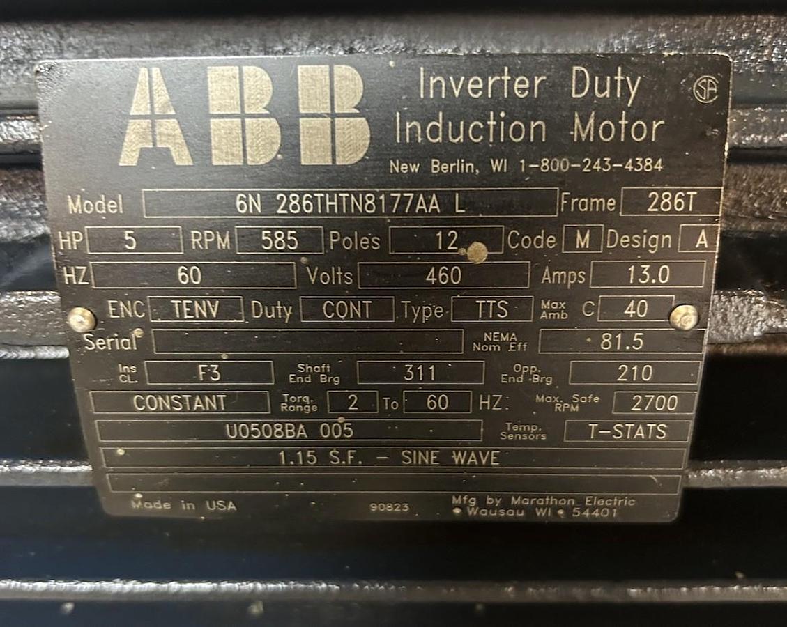 Used ABB,6N286THTN8177AAL,INDUCTION MOTOR 5HP 585RPM 460V 286T FRAME