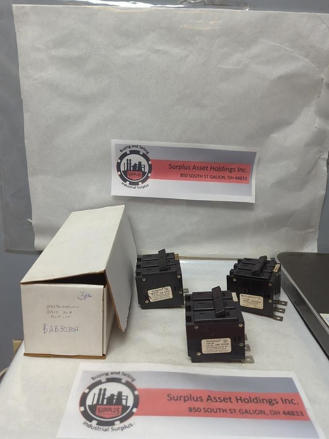 Used WESTINGHOUSE,BAB3030H,CIRCUIT BREAKER 30 AMP 3-POLE LOT OF 3 PRE-OWNED