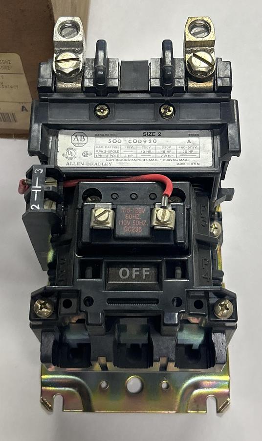 ALLEN BRADLEY,500-COD920,SER A CONTACTOR SIZE 2 45A 600V NEW