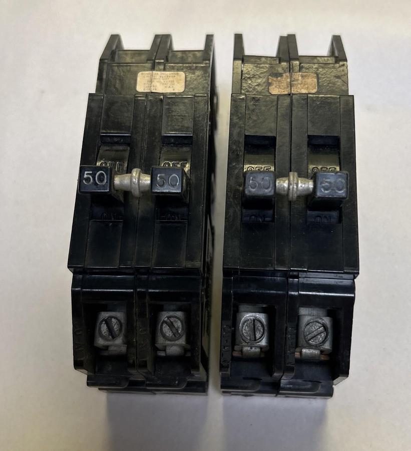 Used ZINSCO,Q250,CIRCUIT BREAKER 50A 120/240V 2P LOT OF 2