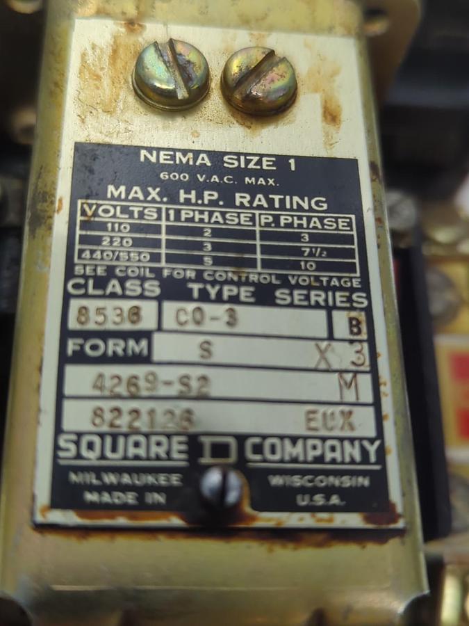 Used SQUARE D,8536 C0-3,MOTOR STARTER RELAY SERIES B PRE-OWNED